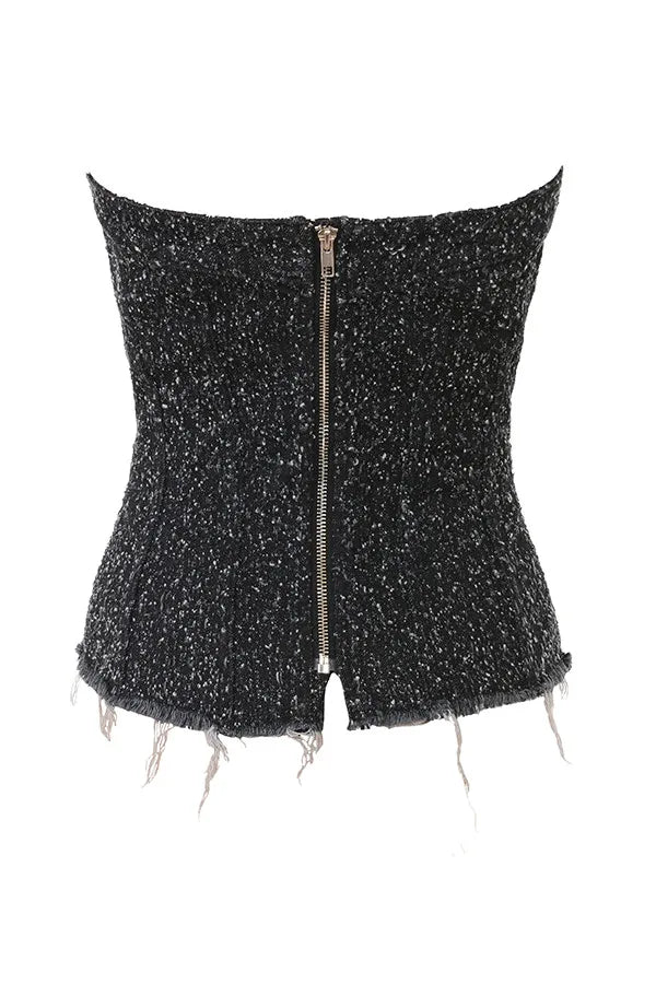 Mistress Rocks Distressed Black Denim Strapless Top - SALE