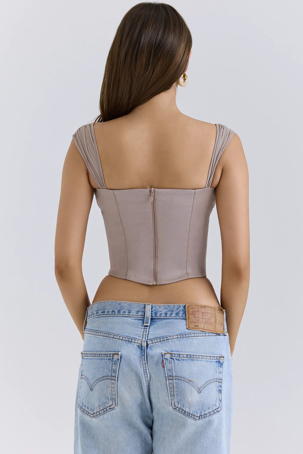Anja Mocha Georgette Cap Sleeve Corset Top