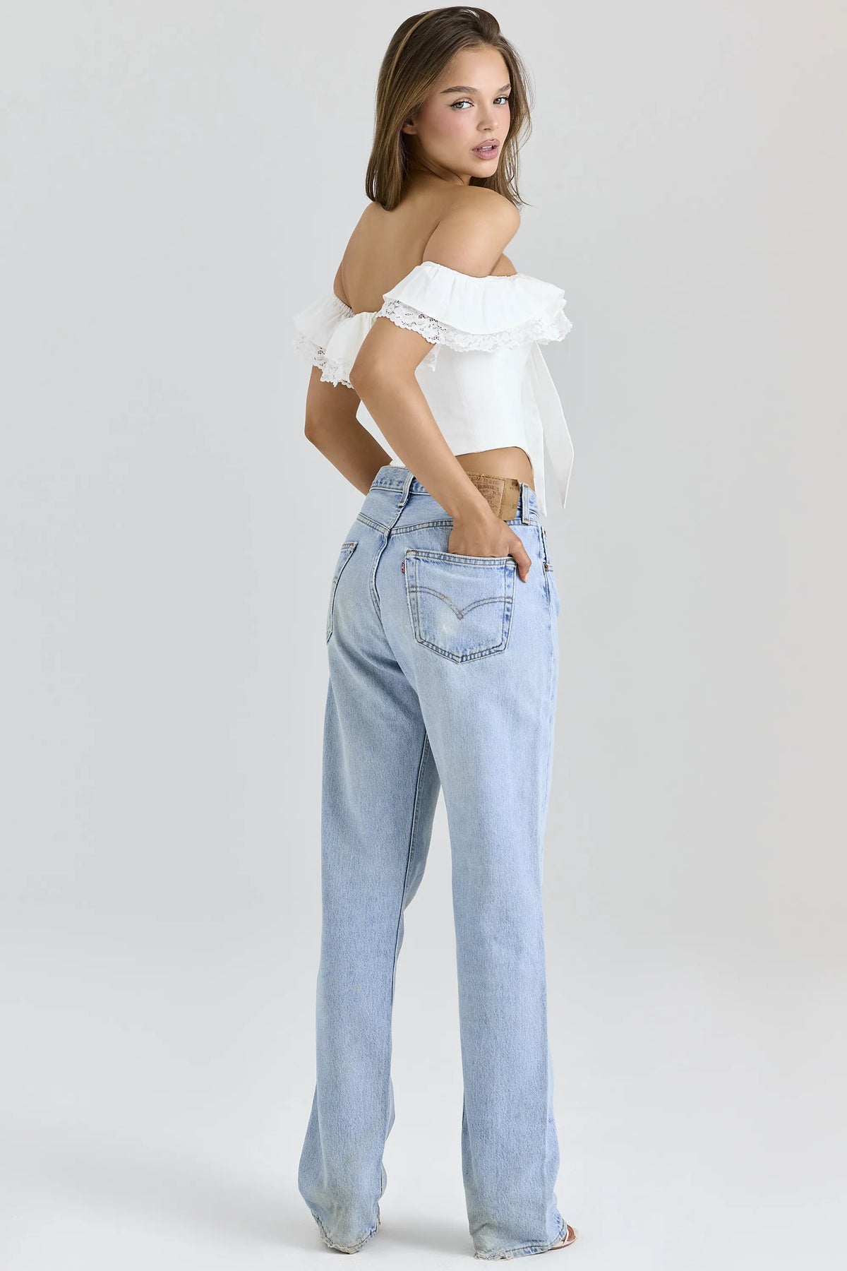 Aria White Stretch Cotton Off-The-Shoulder Frill Corset