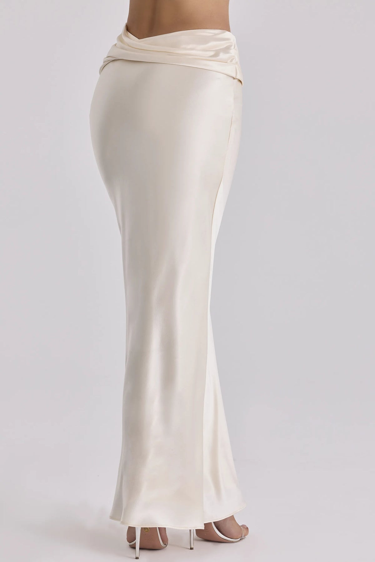 Beau Vintage Ivory Satin Draped Maxi Skirt
