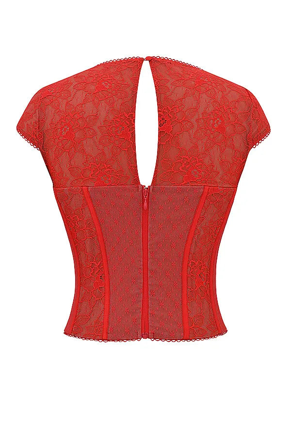 Mistress Rocks Red Rose Lace Corset - SALE