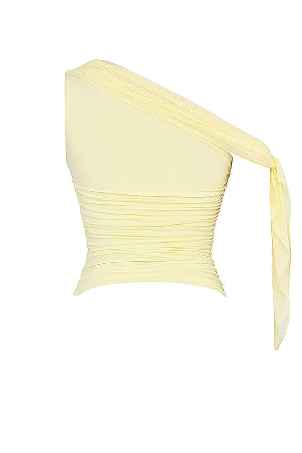 Mistress Rocks Lemon Asymmetric Draped Top - SALE