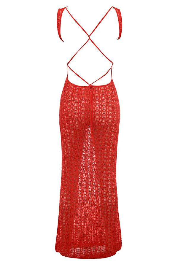Mistress Rocks Red Knit Cover Up Maxi Dress - SALE