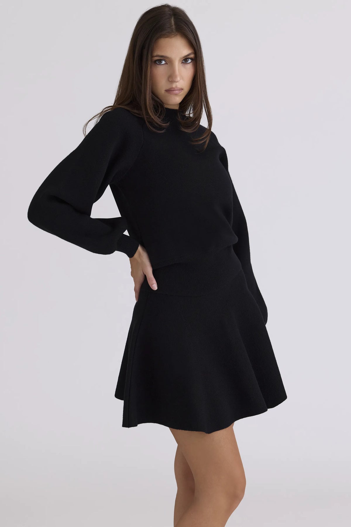 Rosina Black Wool & Cashmere Mini Skirt