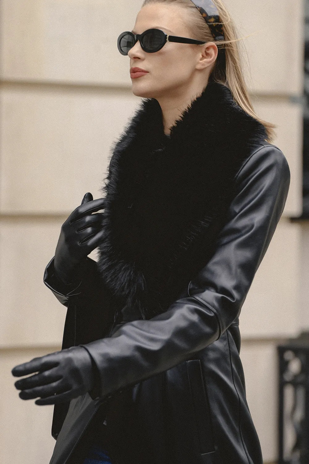 Marcel Black Faux Fur Trimmed Vegan Leather Coat