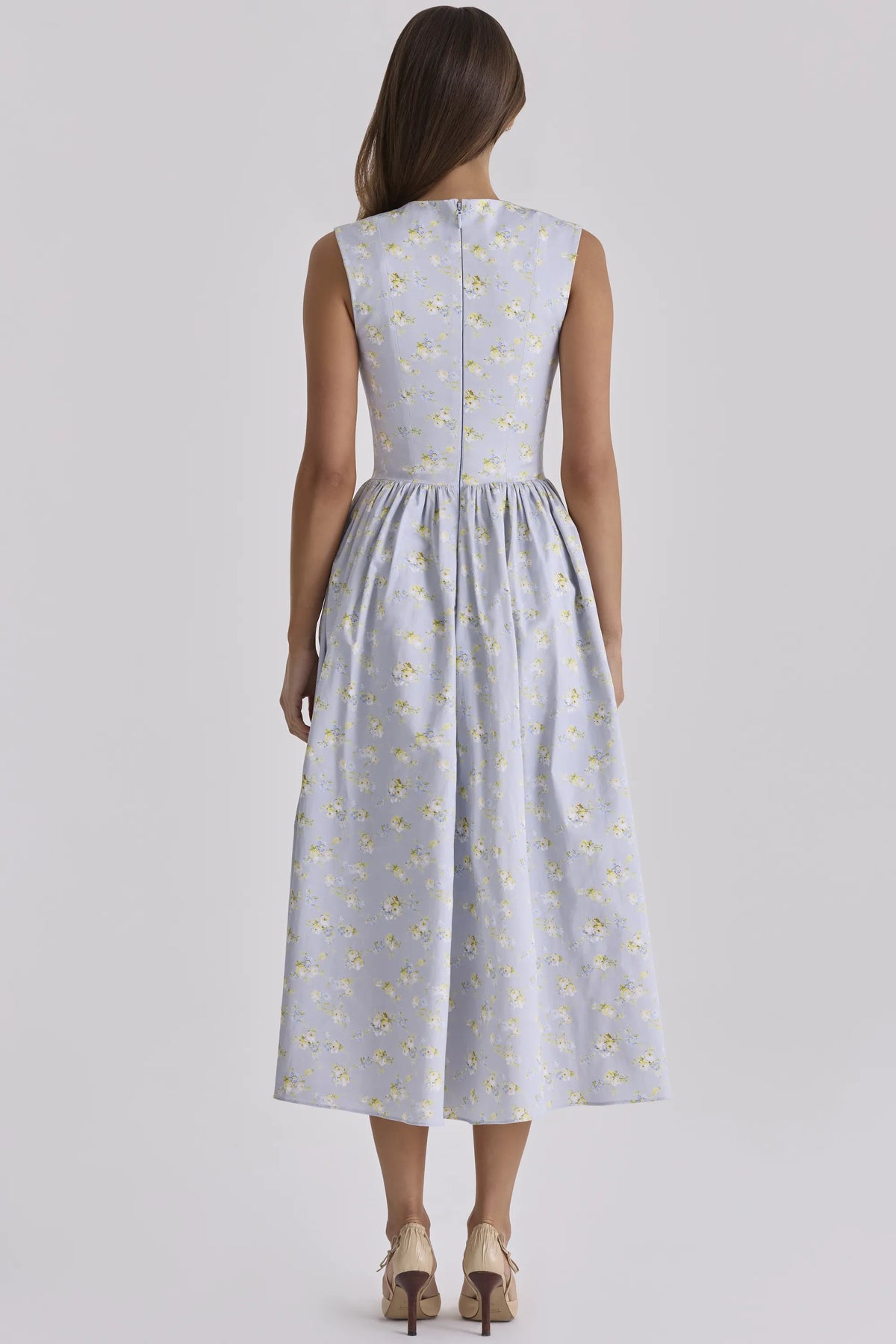 Emmy Blue Wildflower Print Cotton Midi Sundress