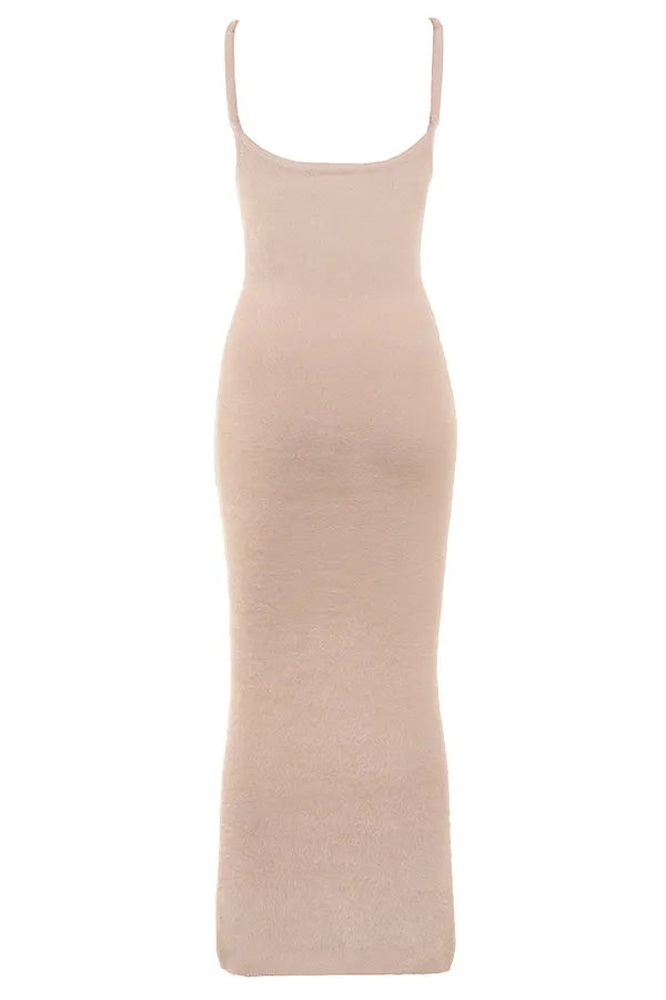 Fayette Beige Soft Fluffy Knit Maxi Dress
