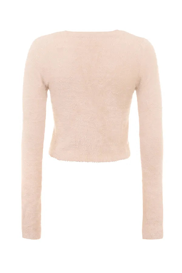 Gene Beige Soft Fluffy Knit Cardigan