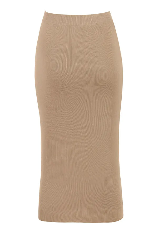 Heather Camel Knit Midi Skirt