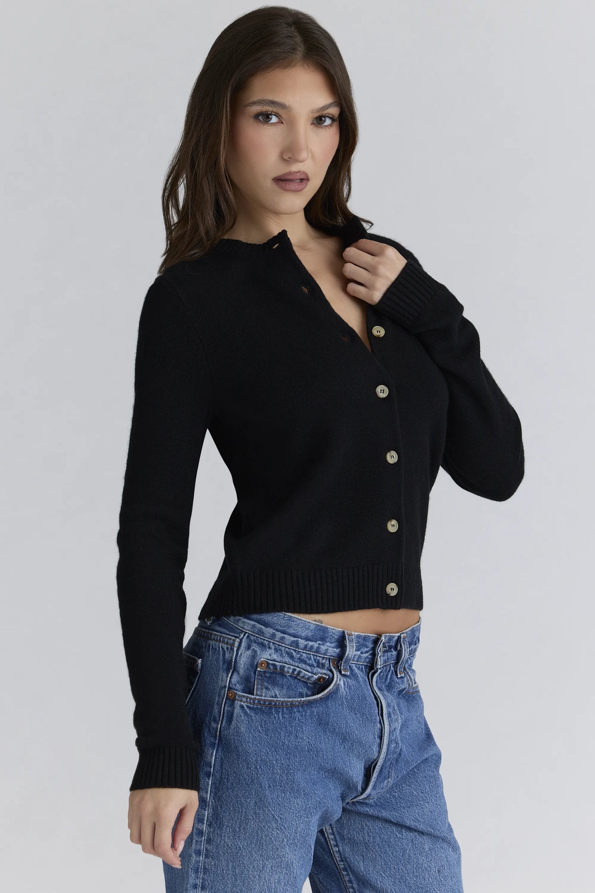 Emblem Black Cashmere + Wool Cardigan