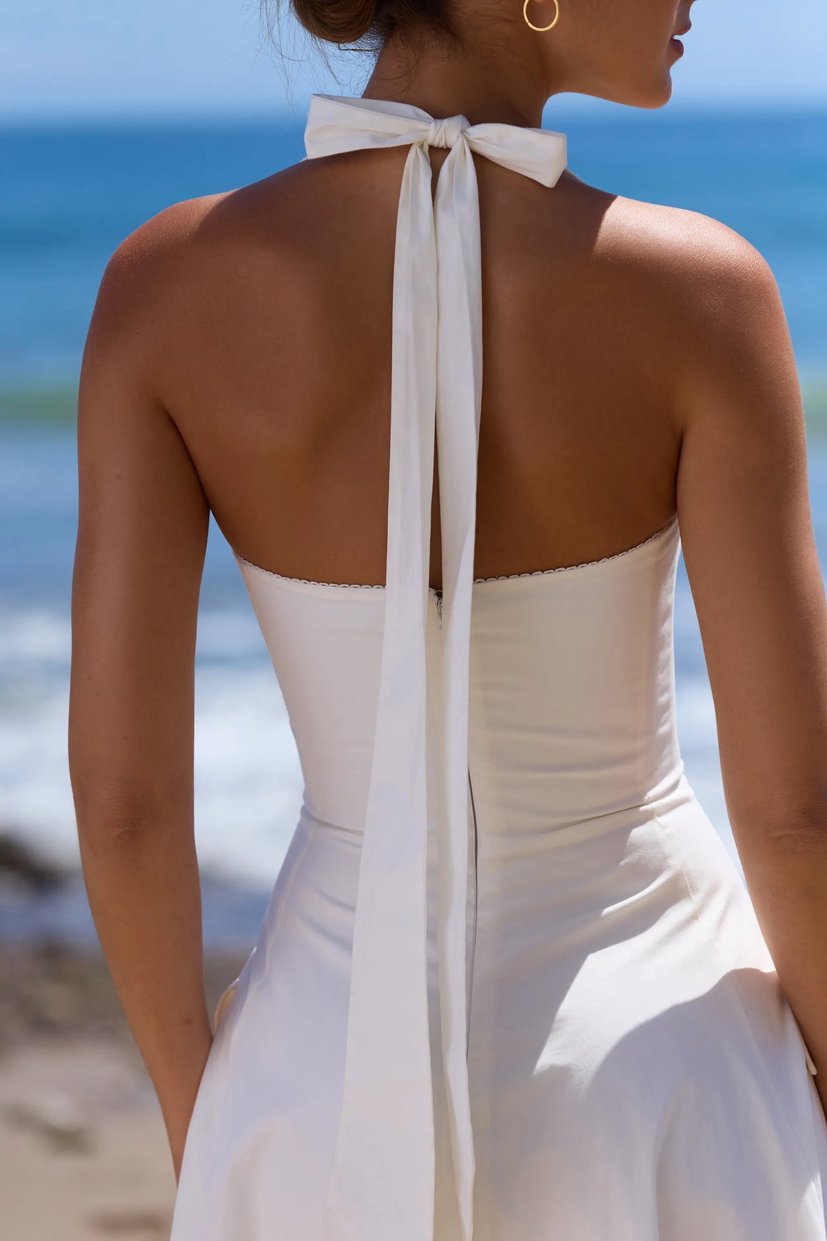 Claudia White Cotton Halter Neck Midi Dress