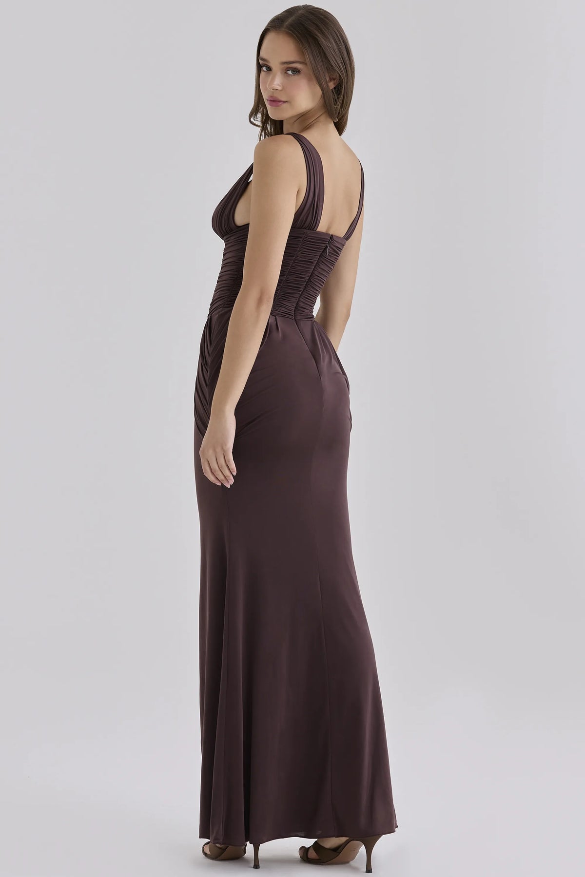 Tabitha Black Cherry Gathered Plunge Maxi Dress