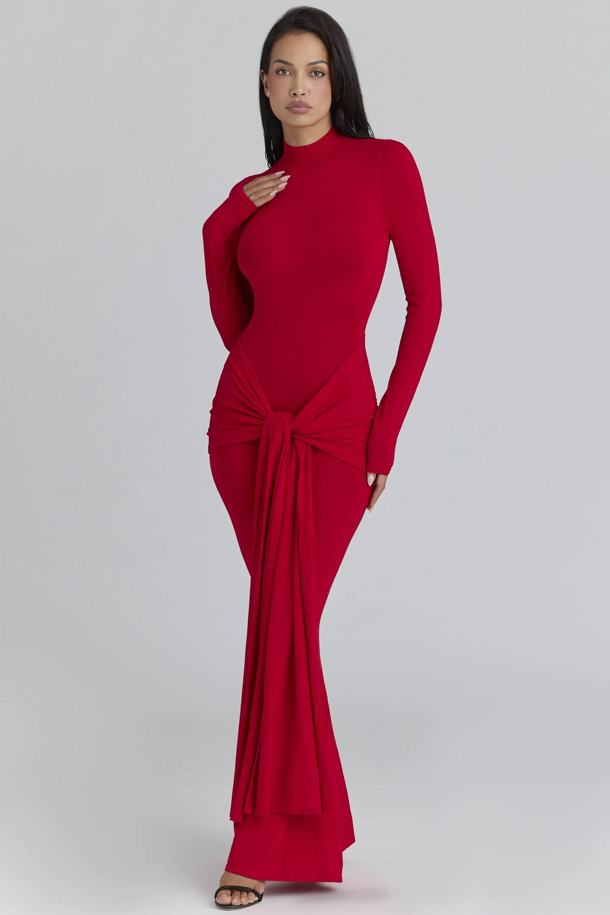 Imogen Scarlet Red Hip Drape Maxi Dress