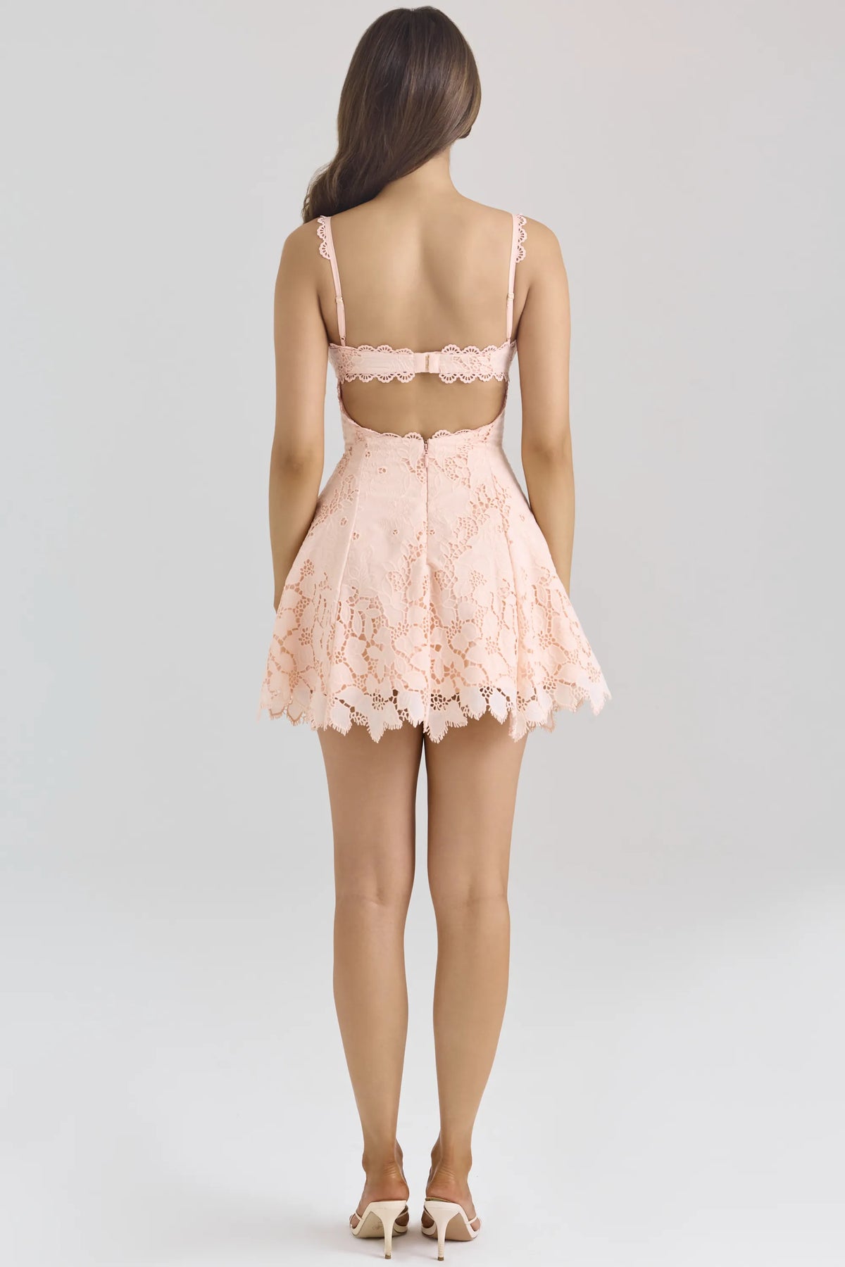 Isla Peach Scallop Lace Broderie Anglaise Mini Dress