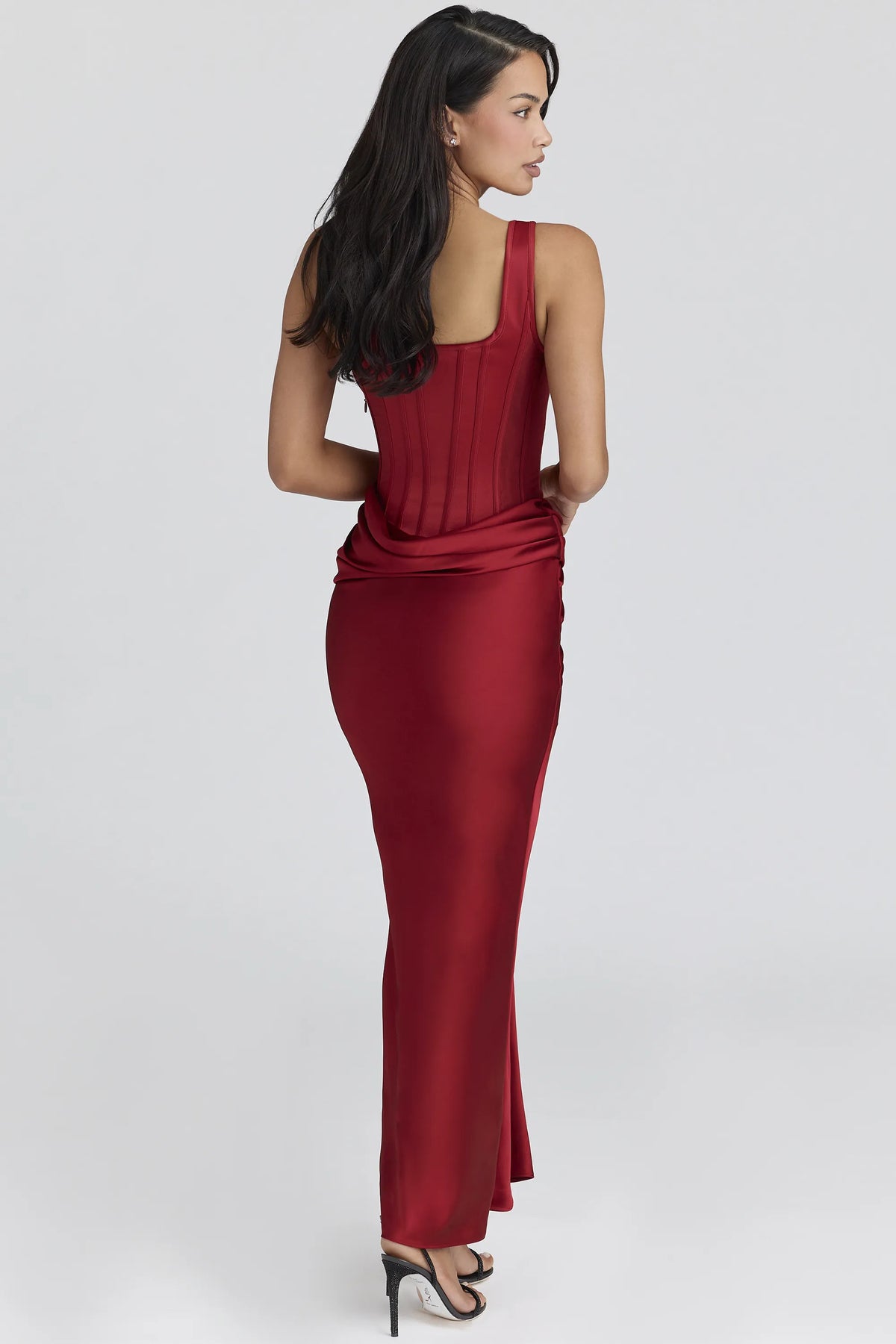 Kira Red Satin Corset Maxi Dress