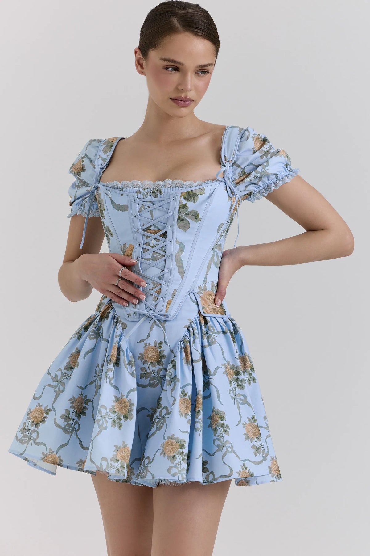 Callie Blue Rose Reversible Cotton Corset Top