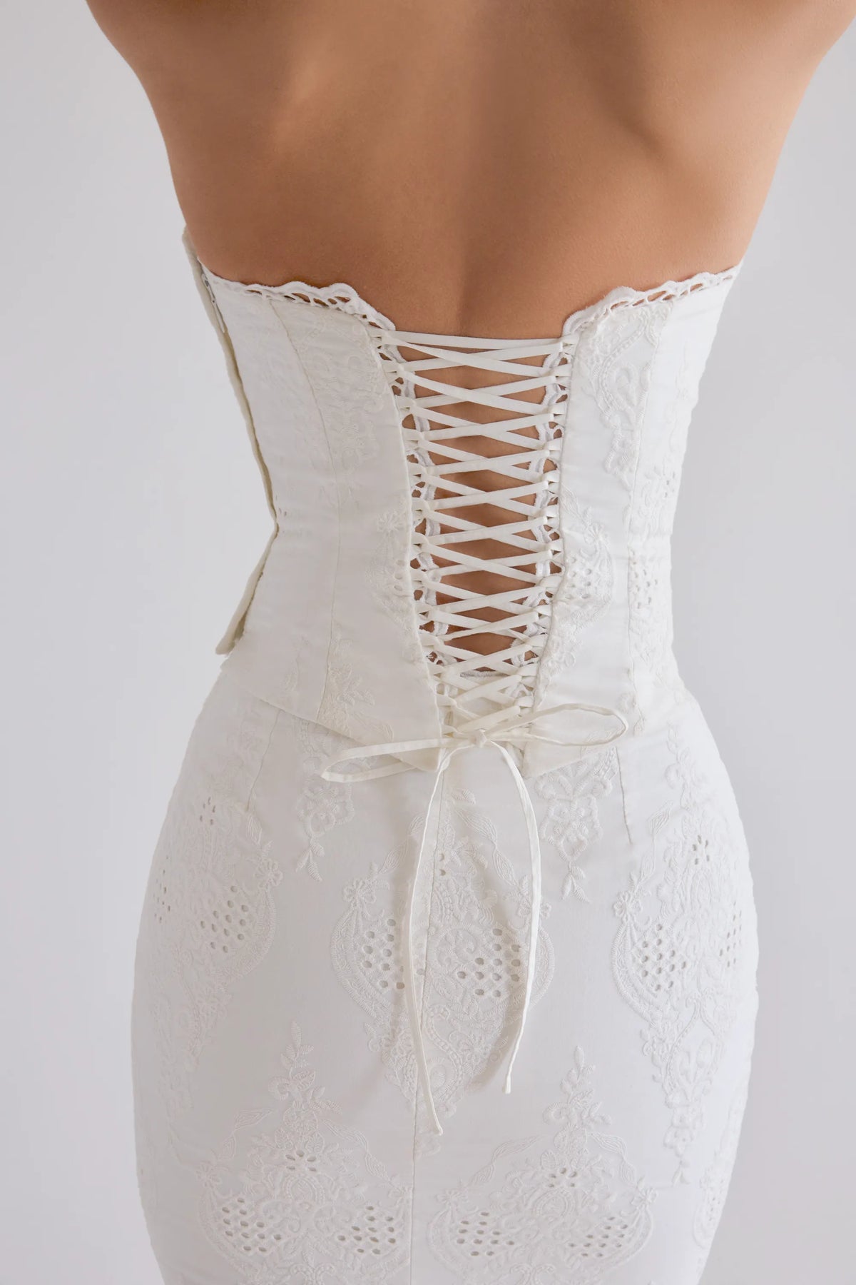 Livie White Cotton Broderie Strapless Corset Top