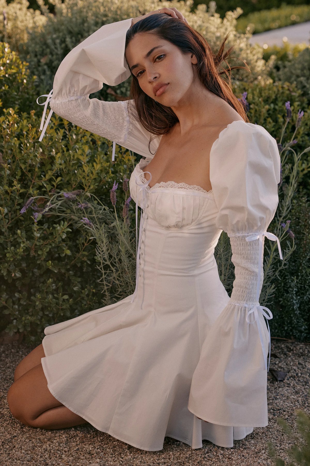 Ellerie White Cotton Flute Sleeve Mini Dress