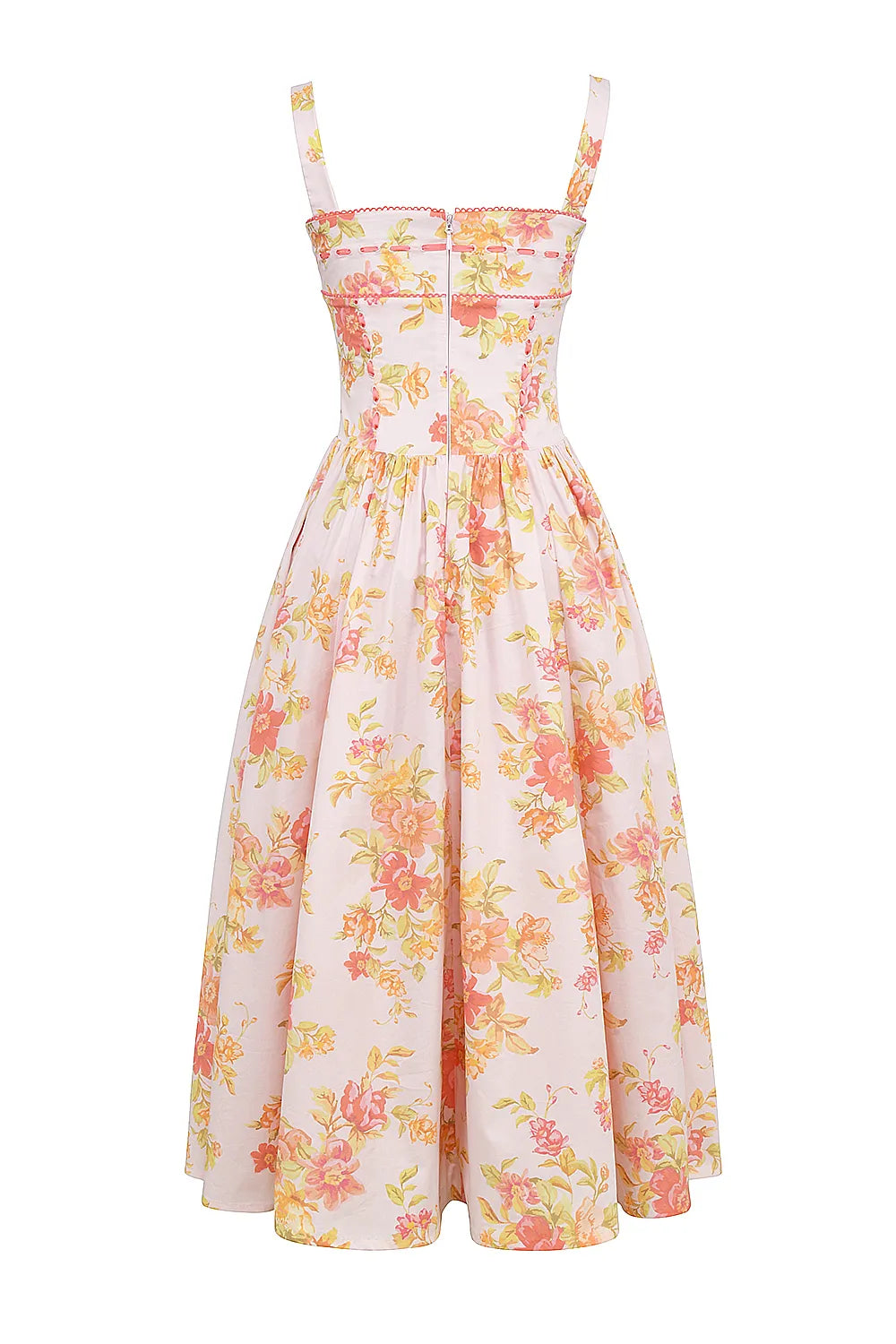 Vivien Peach Poppy Print Cotton Midi Sundress