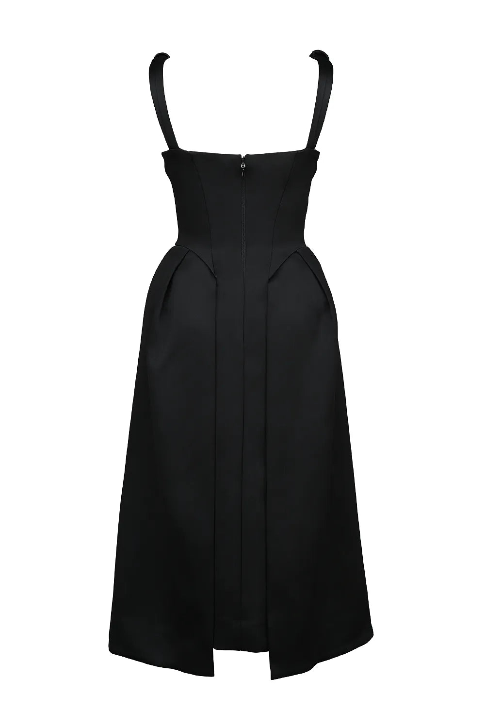 Paloma Black Satin Twist Strap Midi Dress