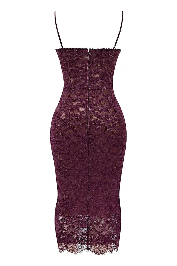 Melina Mulberry Lace Midi Dress