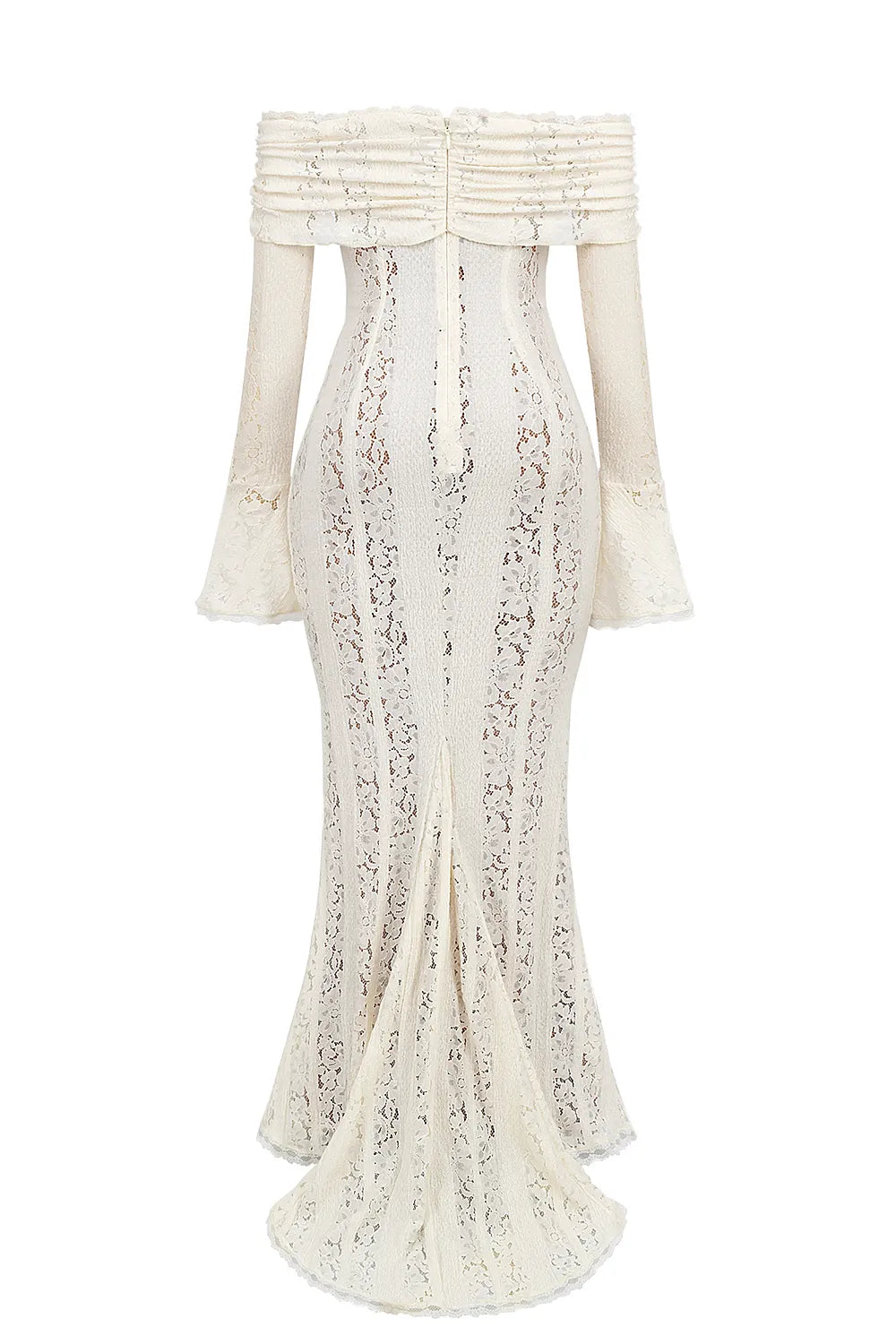 Belle Vintage Cream Floral Lace Off Shoulder Maxi Dress