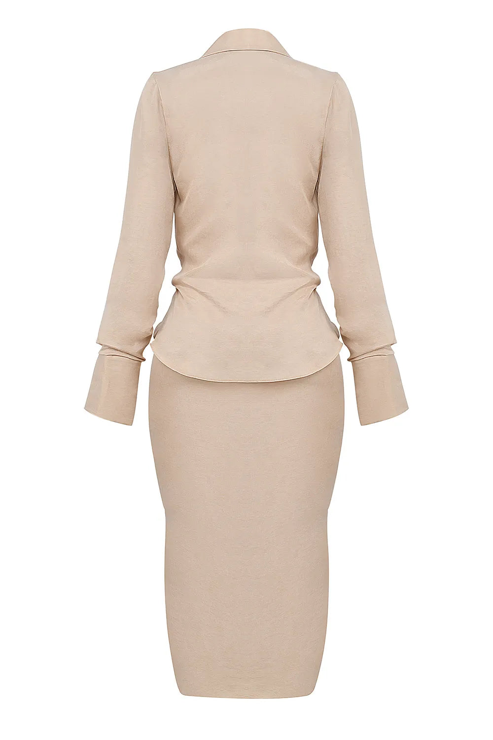 Nevaeh Almond Plunge Shirt Midi Dress