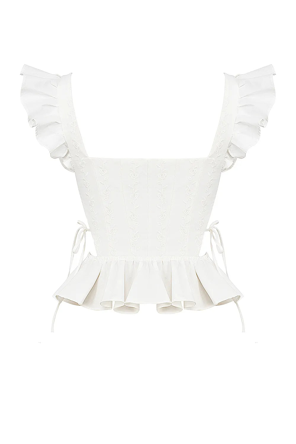 Lilibet White Embroidered Cotton Peplum Corset Top