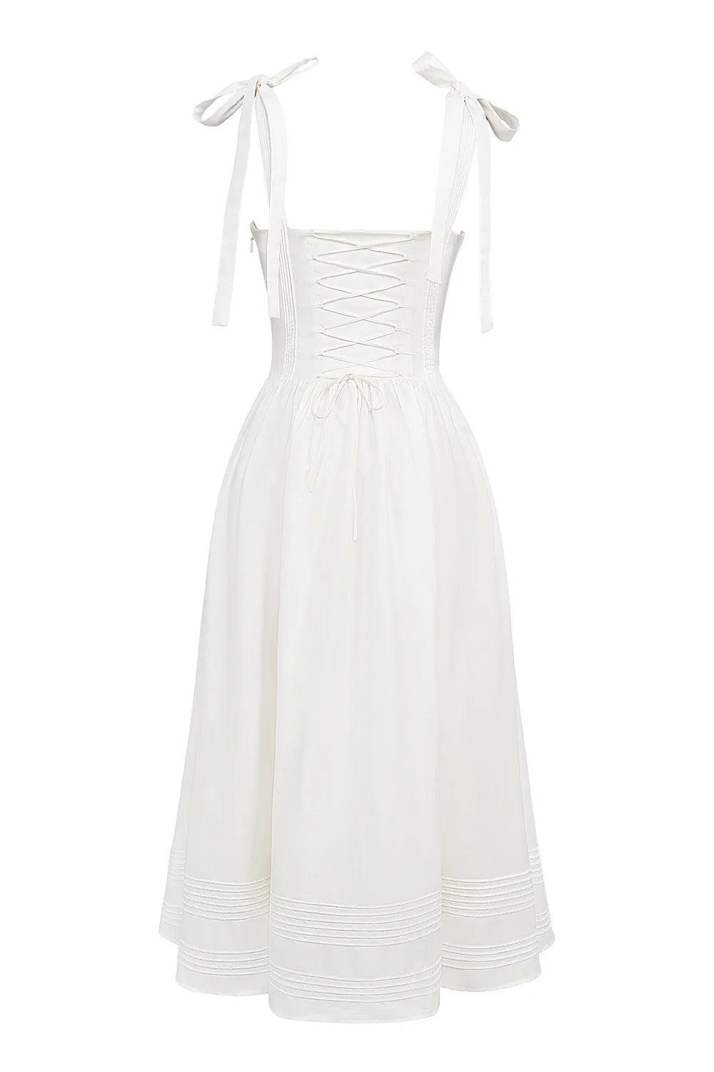 Hattie White Pin Tuck Cotton Midi Sundress