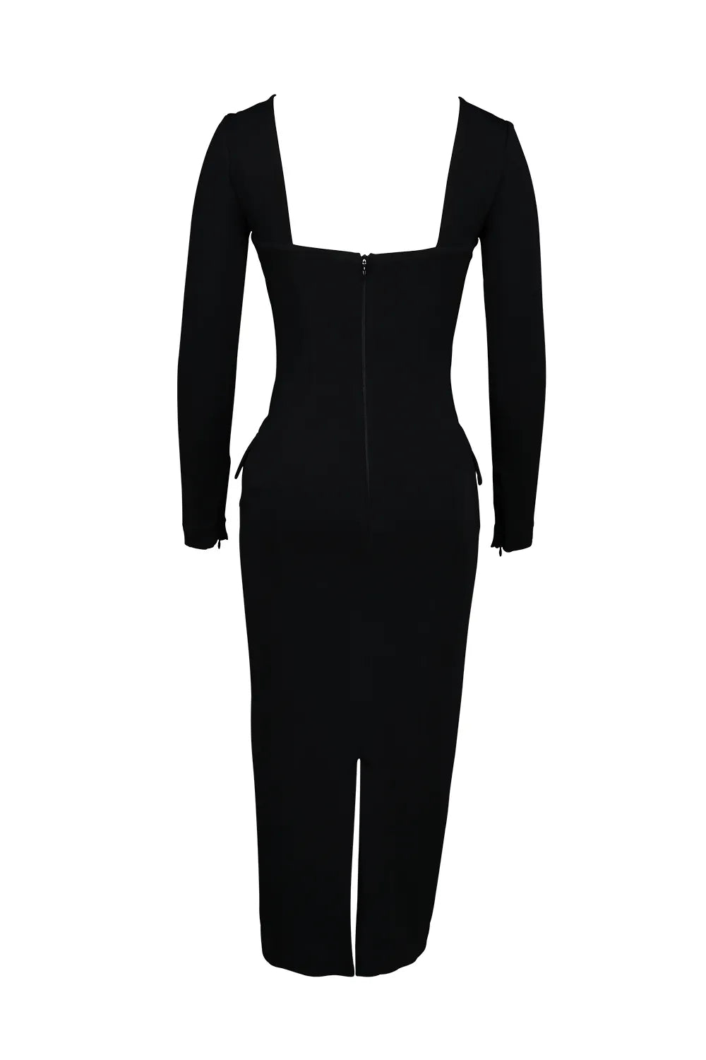Ella Black Stretch Crepe Long Sleeve Midi Dress