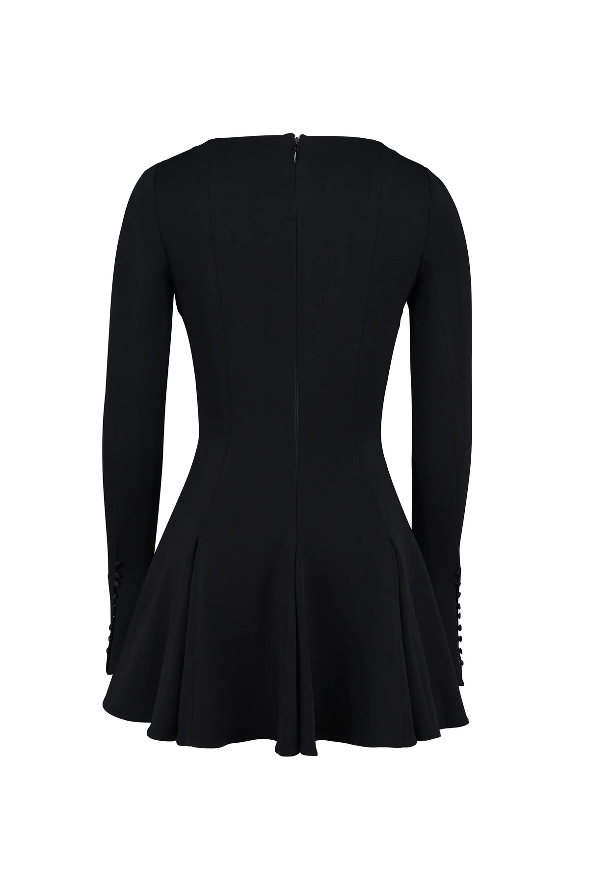 Francesca Black Stretch Crepe Godet Mini Dress