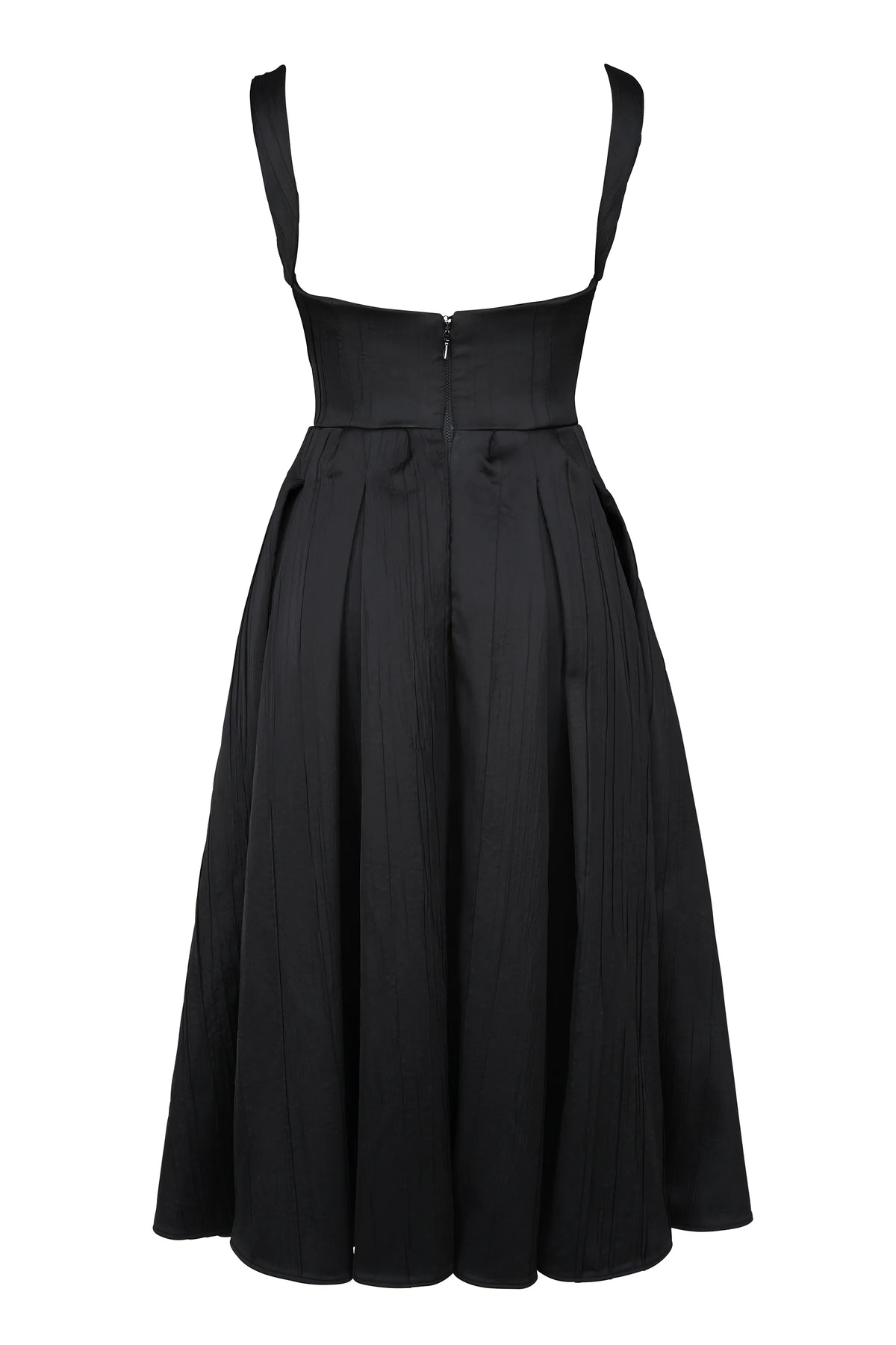 Isabeau Black Textured Satin Corset Midi Dress