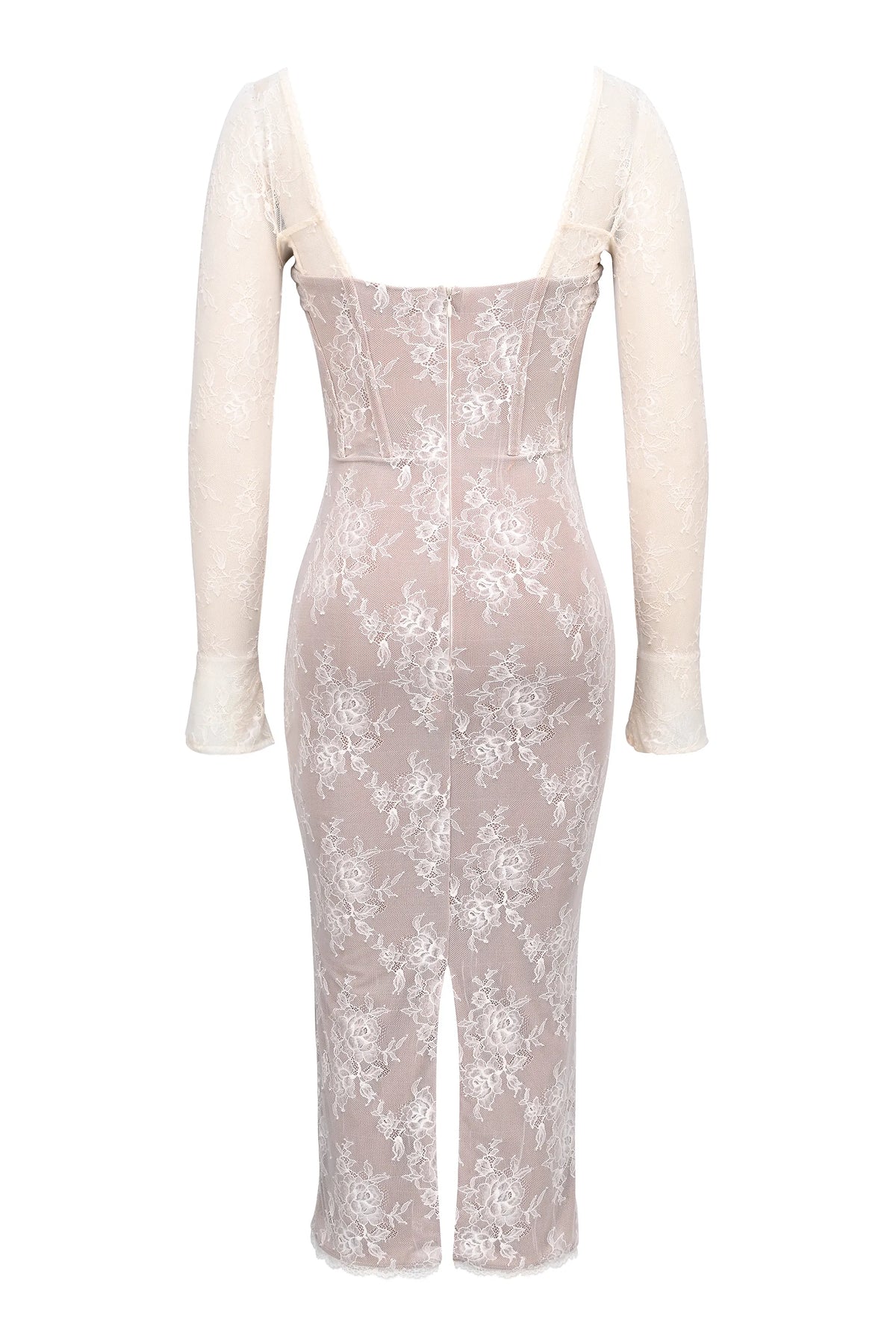 Saisha Ivory Lace Long Sleeve Midi Dress