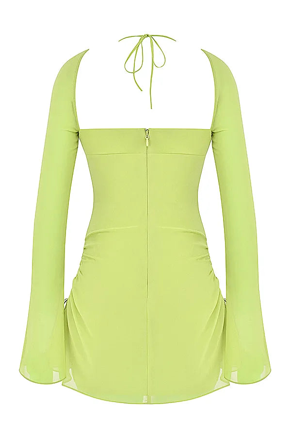 Baby Lime Chiffon Halter Mini Dress