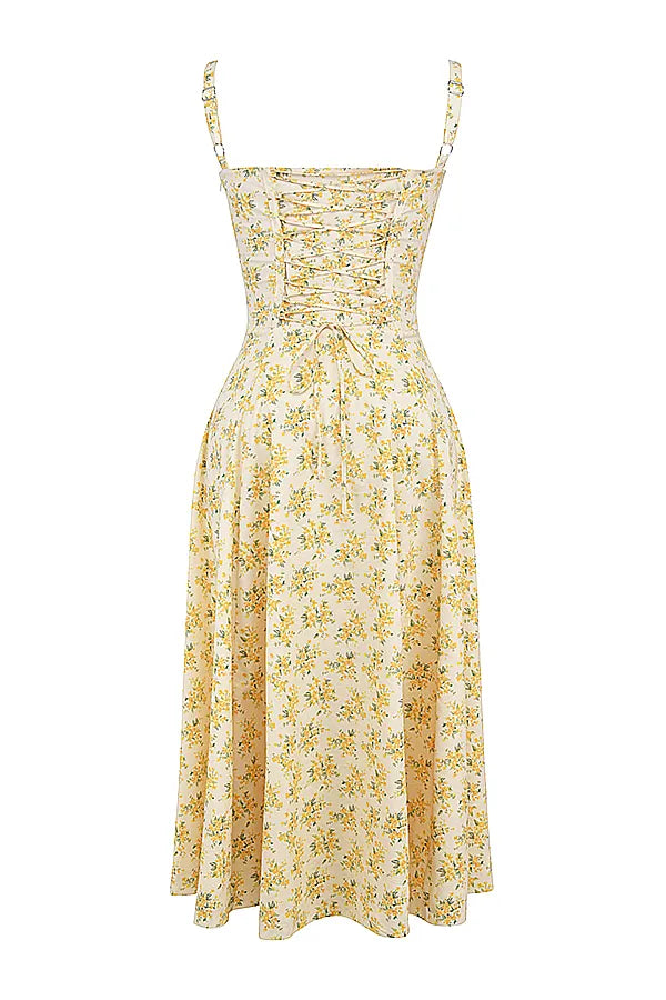 Carmen Buttercup Vintage Floral Print Cotton Bustier Sundress