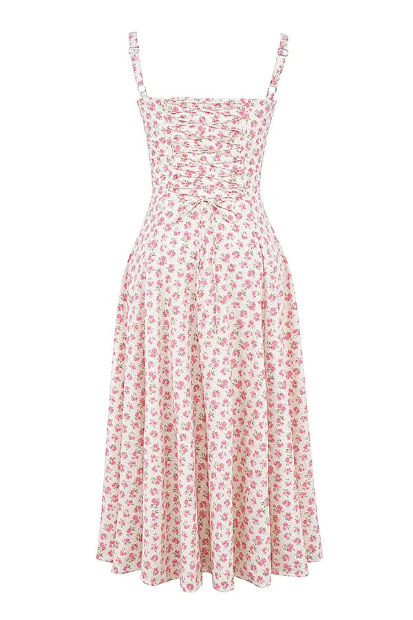 Carmen White Rosebud Print Cotton Bustier Sundress