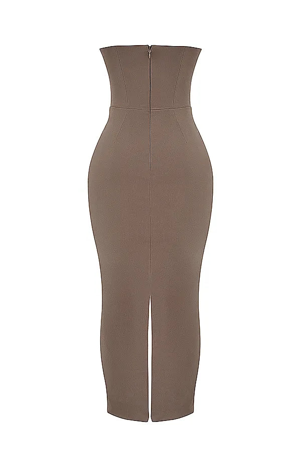 Lucia Taupe Strapless Corset Maxi Dress