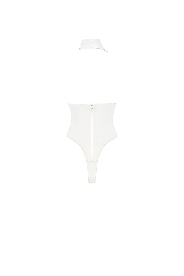 Farrah Ivory Satin Wrap Neck Bodysuit