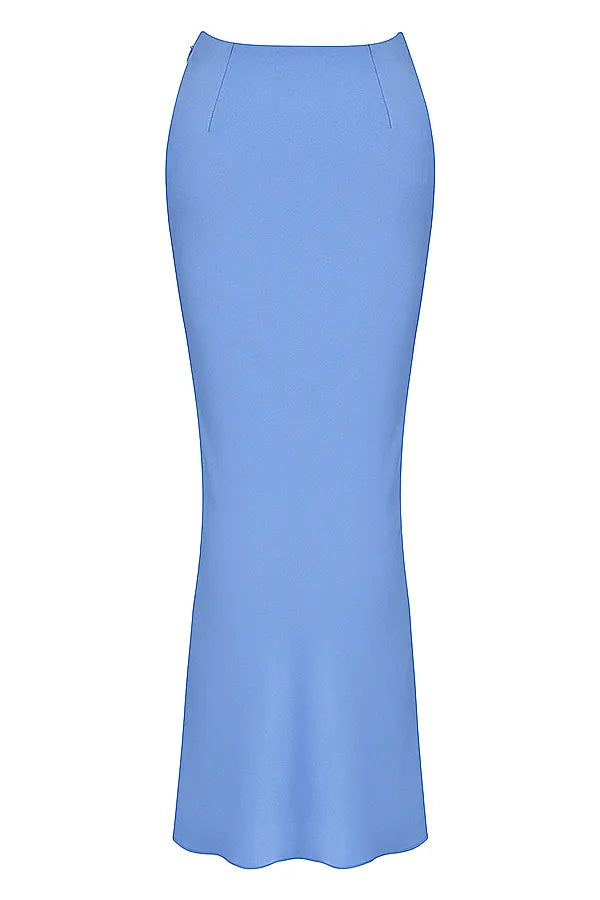 Clara Blue Satin Bias Cut Midi Skirt