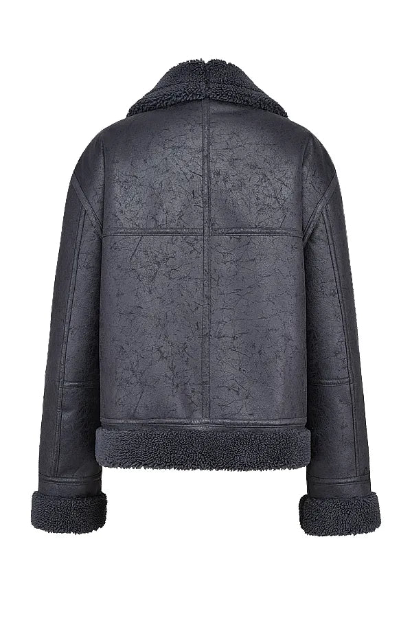 Madden Grey Vegan Shearling Aviator Jacket