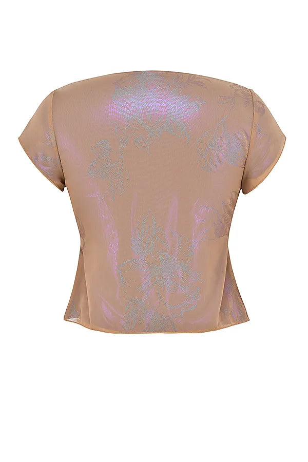 Maia Shimmer Cafe Au Lait Tie Front Top