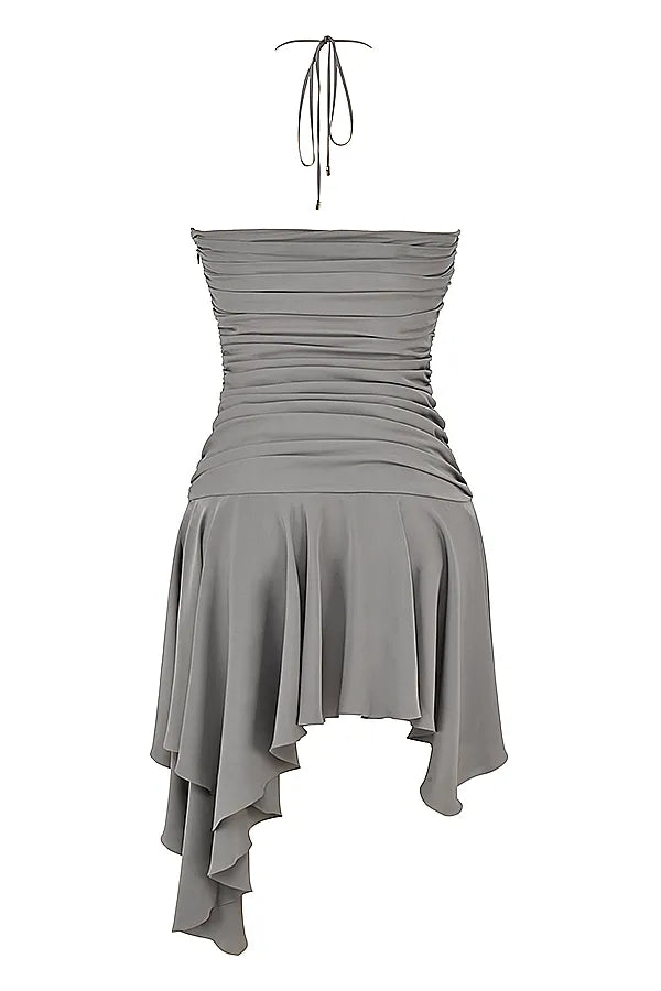 Valeria Smoke Gathered Asymmetric Dress