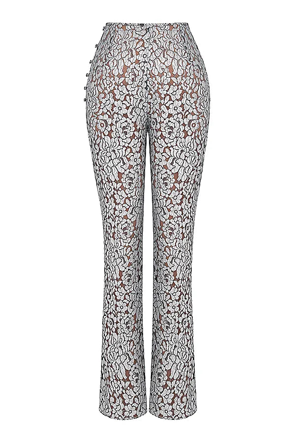 Mara Silver Metallic Lace Trousers