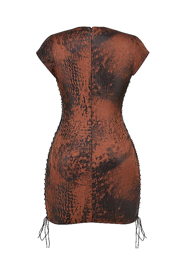 Daphne Antique Copper Lace up Mini Dress