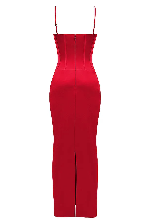 Shani Red Satin Corset Maxi Dress