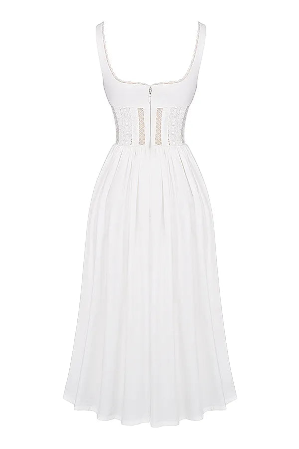 Perle White Lace Trim Midi Dress