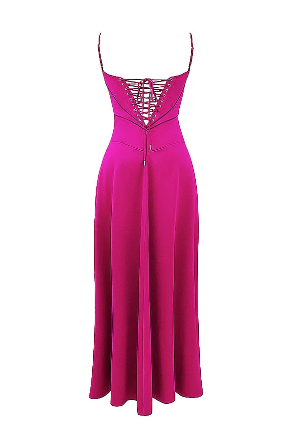 Anabella Fuchsia Lace Up Maxi Dress