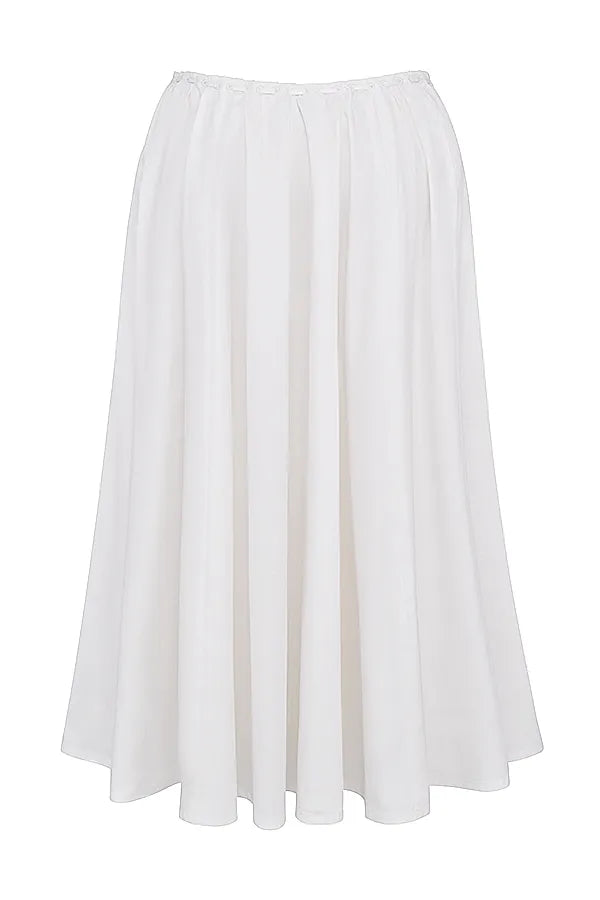 Cora White Gathered Midi Skirt