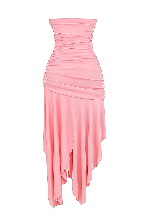 Ivana Apricot Gathered Asymmetric Dress