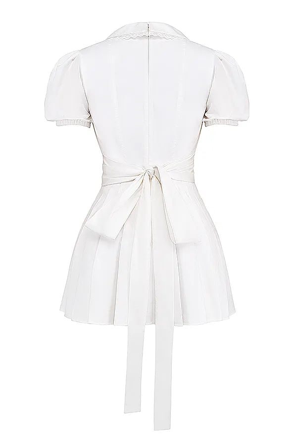 Piera White Pleated Mini Dress